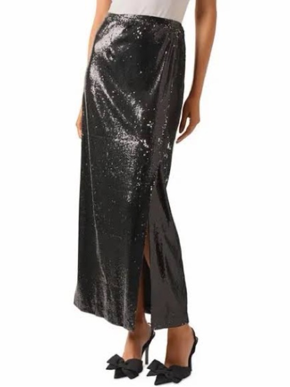 Misook Black Sequin Shimmer Formal Party Maxi Skirt Side Slit NWT